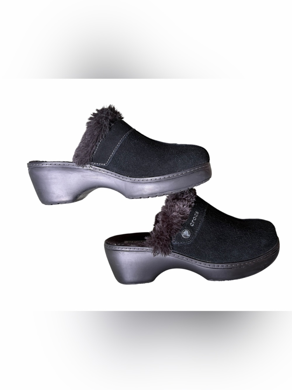 CROCS Women's Black Suede-Look Faux Fur Lined Clog Mules - Picture 5 of 7